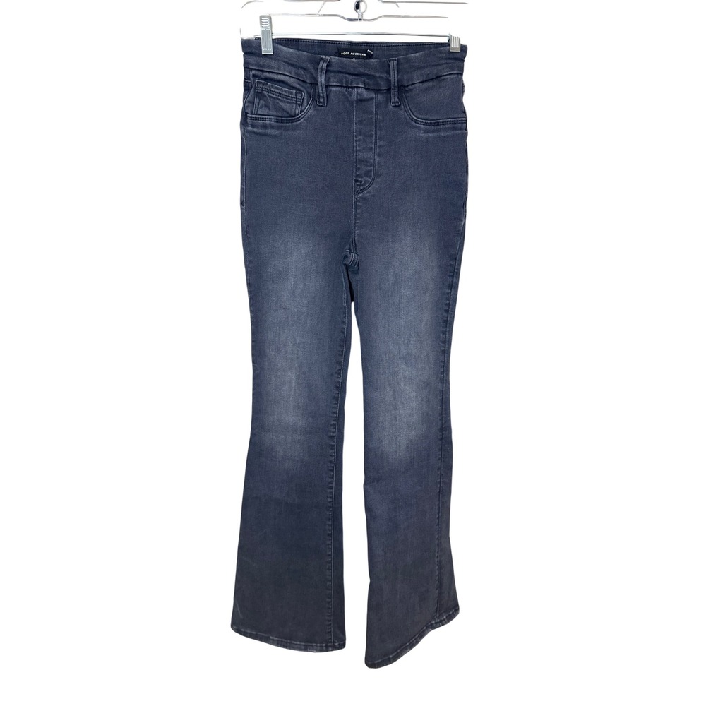 Good American Pull On Flare Jeans Washed Black Size Small
